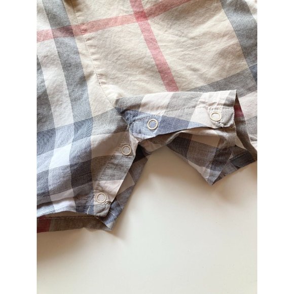 Kids' BURBERRY Light Tan Nova Check Plaid One Piece Jumpsuit Romper, Size 6M - Picture 4 of 12